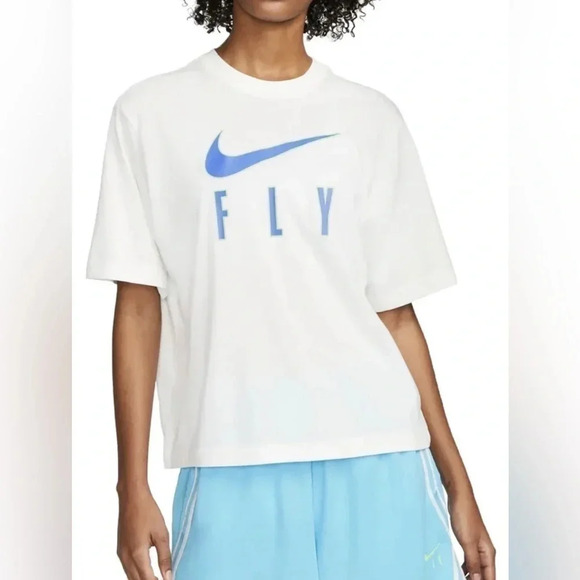 Nike Check Fly Cropped Spell Out logo t shirt loose fit size XXL - Picture 1 of 7